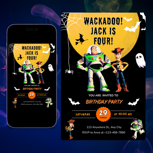 Toy Story Halloween Birthday Party Invitation Template | Woody & Buzz Lightyear Invite