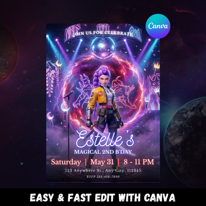 Kpop Demon Hunters Birthday Invitation Template – Editable Party Invite CreativeRino
