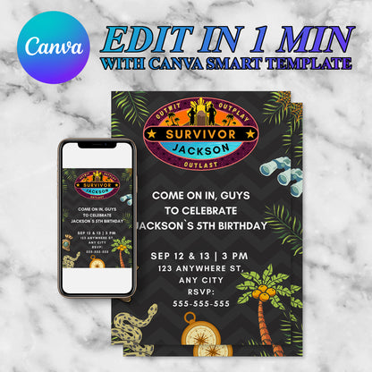 Explorer Adventure Survivor Birthday Invitation Template - CreativeRino