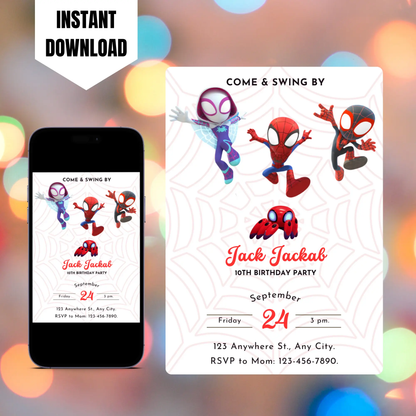 Spidey and his Amazing Friends Birthday Invitation Template CreativeRino