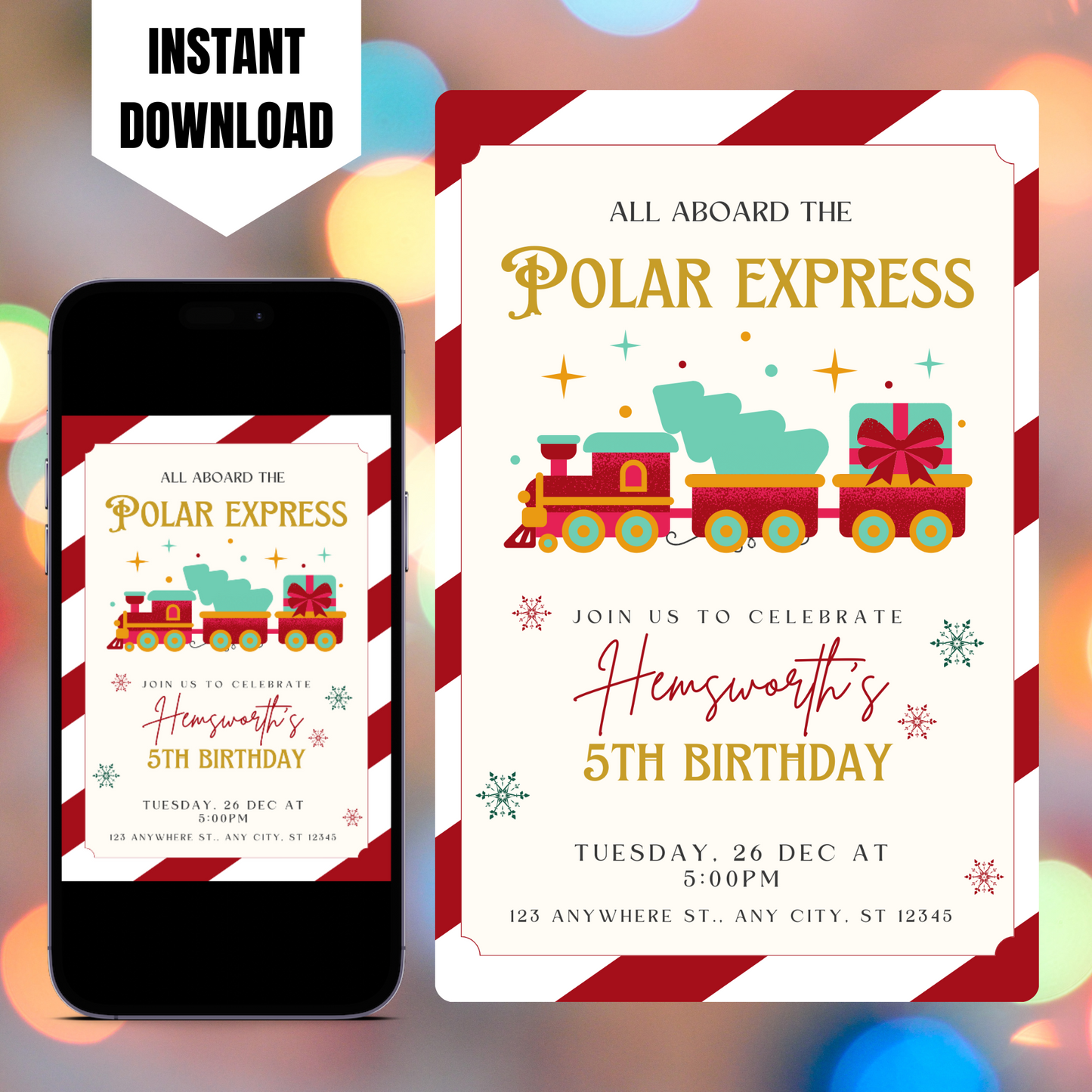 Christmas Polar Express Train Birthday Invitation Template