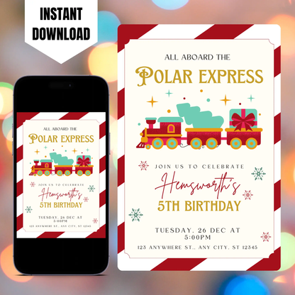 Christmas Polar Express Train Birthday Invitation Template CreativeRino