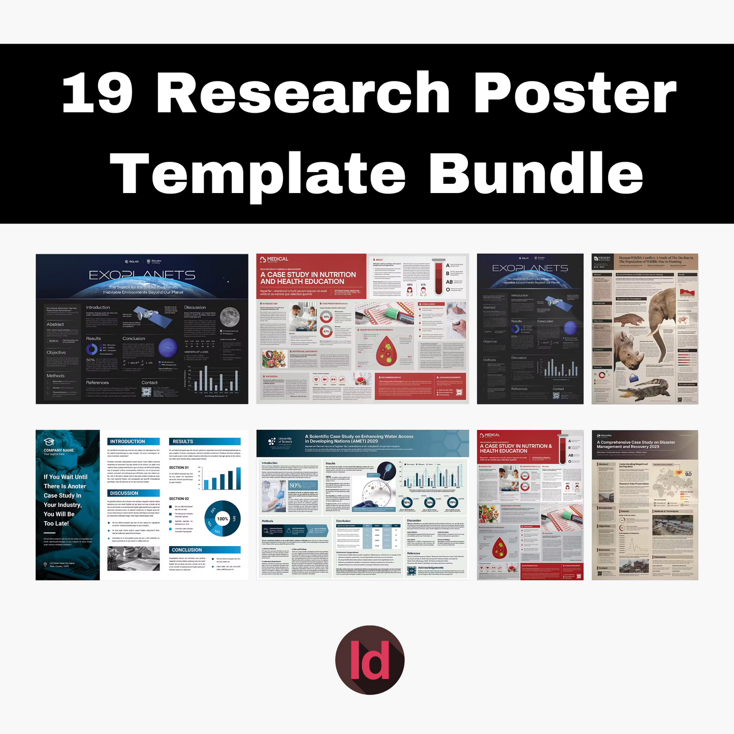 19 Research Poster Template Bundle | Academic Scientific Medical Research Case Study Poster Templates | Adobe Indesign