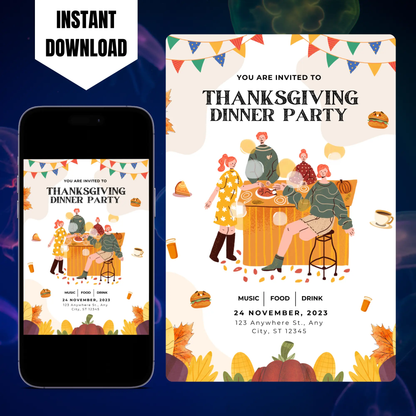 Thanksgiving Dinner Party Invitation Template CreativeRino