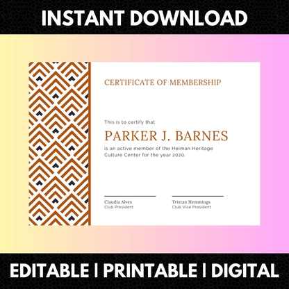 Certificate of Membership Template | Membership Certificate CreativeRino