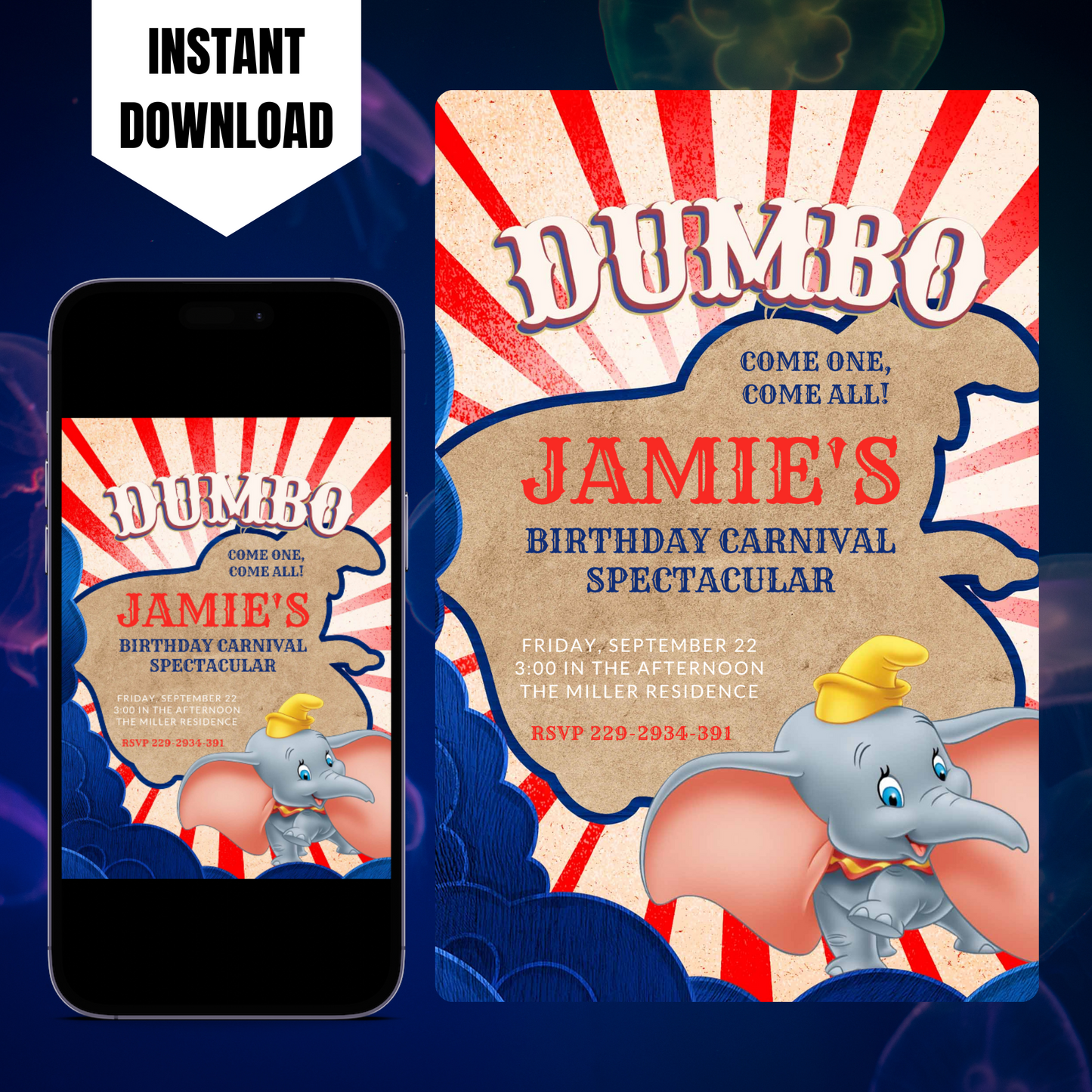 Dumbo Birthday Invitation Template