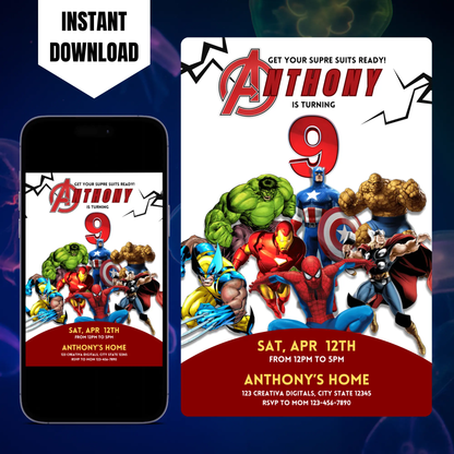 Avengers Birthday Invitation Template | Superhero Invite CreativeRino