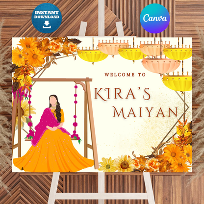 Maiyan Pithi Haldi Sign Template | Indian Wedding Welcome Sign CreativeRino