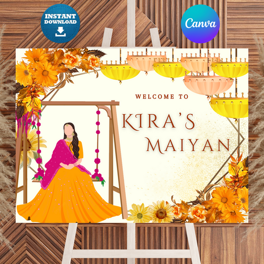 Maiyan Pithi Haldi Sign Template | Indian Wedding Welcome Sign