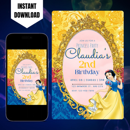 Princess Snow White Birthday Invitation Template CreativeRino