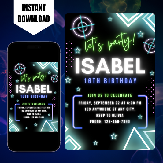 Laser Tag Gaming Birthday Invitation Template