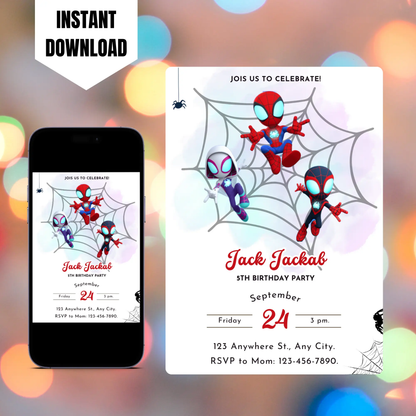 Spidey and his Amazing Friends Birthday Invitation Template CreativeRino