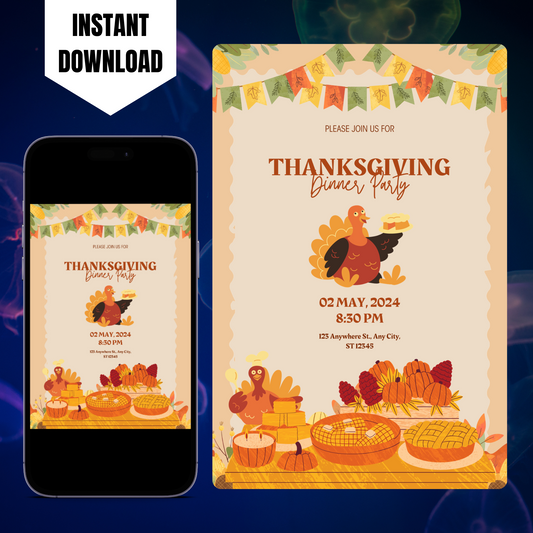 Turkey Thanksgiving Dinner Party Invitation Template