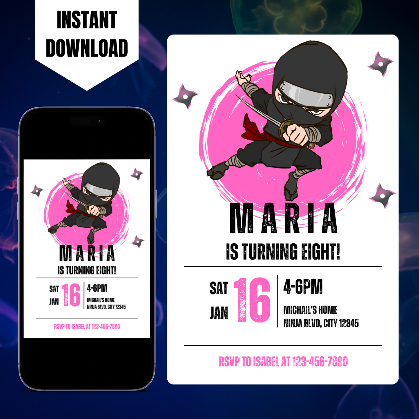 Ninja Birthday Invitation Template | Ninja Warrior Party Invite