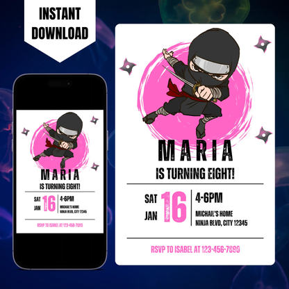Ninja Birthday Invitation Template | Ninja Warrior Party Invite CreativeRino