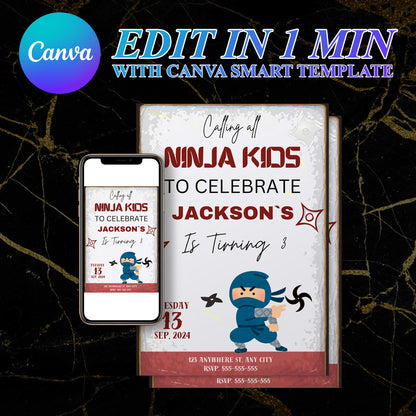 Ninja Kidz Birthday Invitation Template - CreativeRino