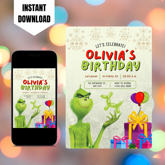 Grinch Birthday Invitation Template