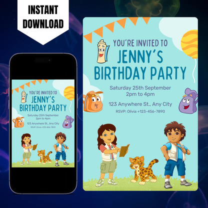 Go Diego Go Birthday Invitation Template CreativeRino