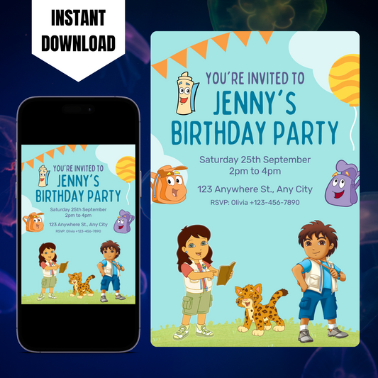 Go Diego Go Birthday Invitation Template