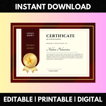 Certificate of Excellence Template | Excellence Certificate CreativeRino