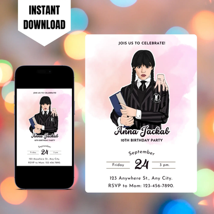 Wednesday Addams Birthday Invitation Template CreativeRino