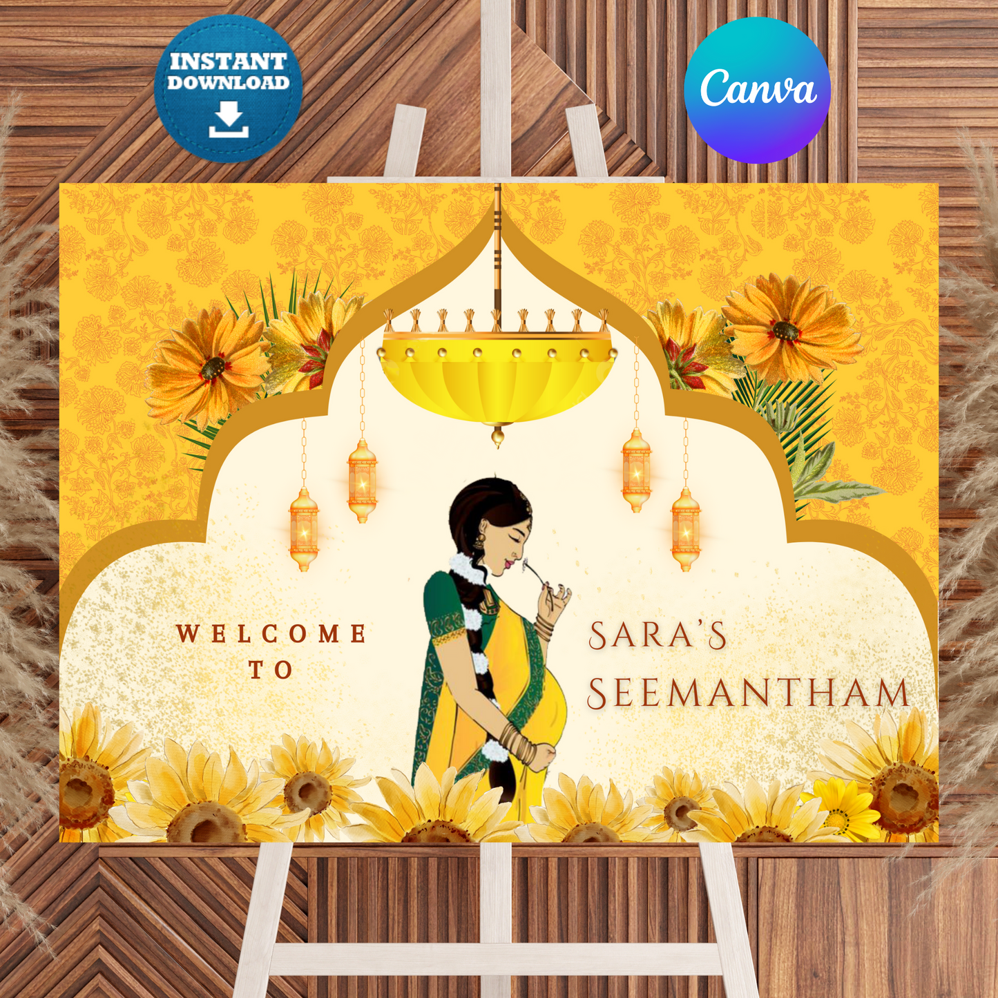 Seemantham Ceremony Sign Template | Indian Baby Shower Welcome Sign