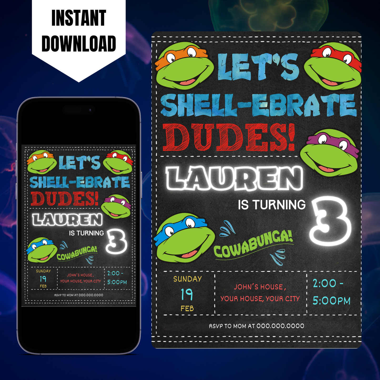 Teenage Mutant Ninja Turtles Birthday Invitation Template