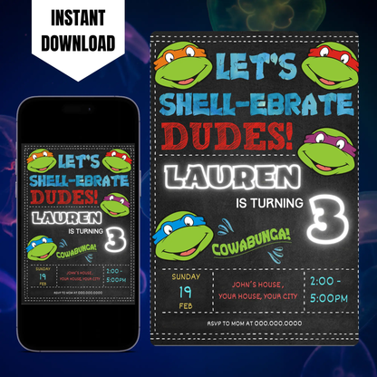 Teenage Mutant Ninja Turtles Birthday Invitation Template CreativeRino