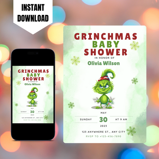 Grinchmas Baby Shower Invite Template | Grinch Whoville Baby Shower Invitation