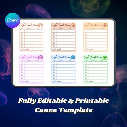 Rainbow Themed Cash Breakdown Slip Template | Cash Budgeting Teller Slip - CreativeRino