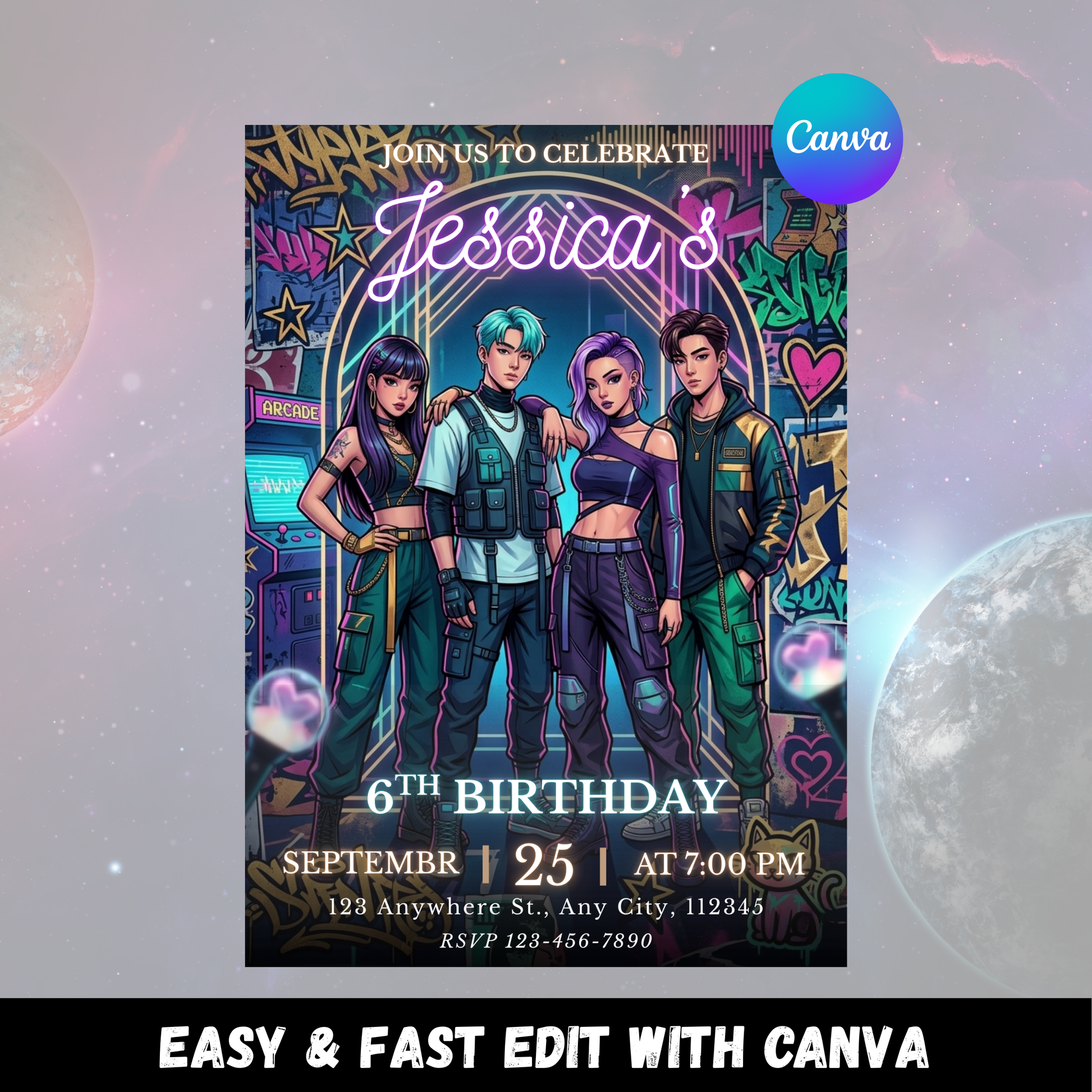 Demon Hunters Kpop Birthday Invitation – Trendy Party Template CreativeRino