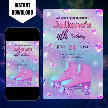 Roller Skates Skating Birthday Invitation Template CreativeRino