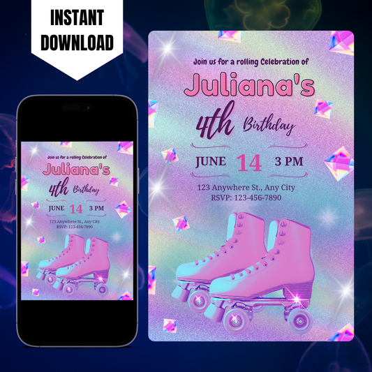 Roller Skates Skating Birthday Invitation Template