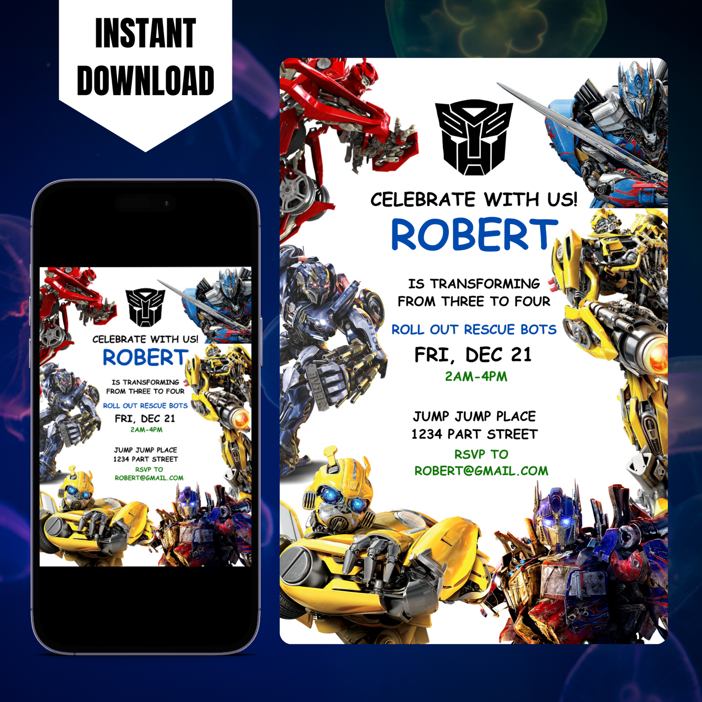 Rescue Bots Transformers Birthday Invitation Template