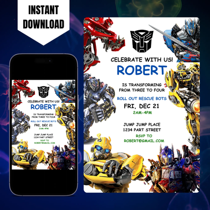Rescue Bots Transformers Birthday Invitation Template CreativeRino