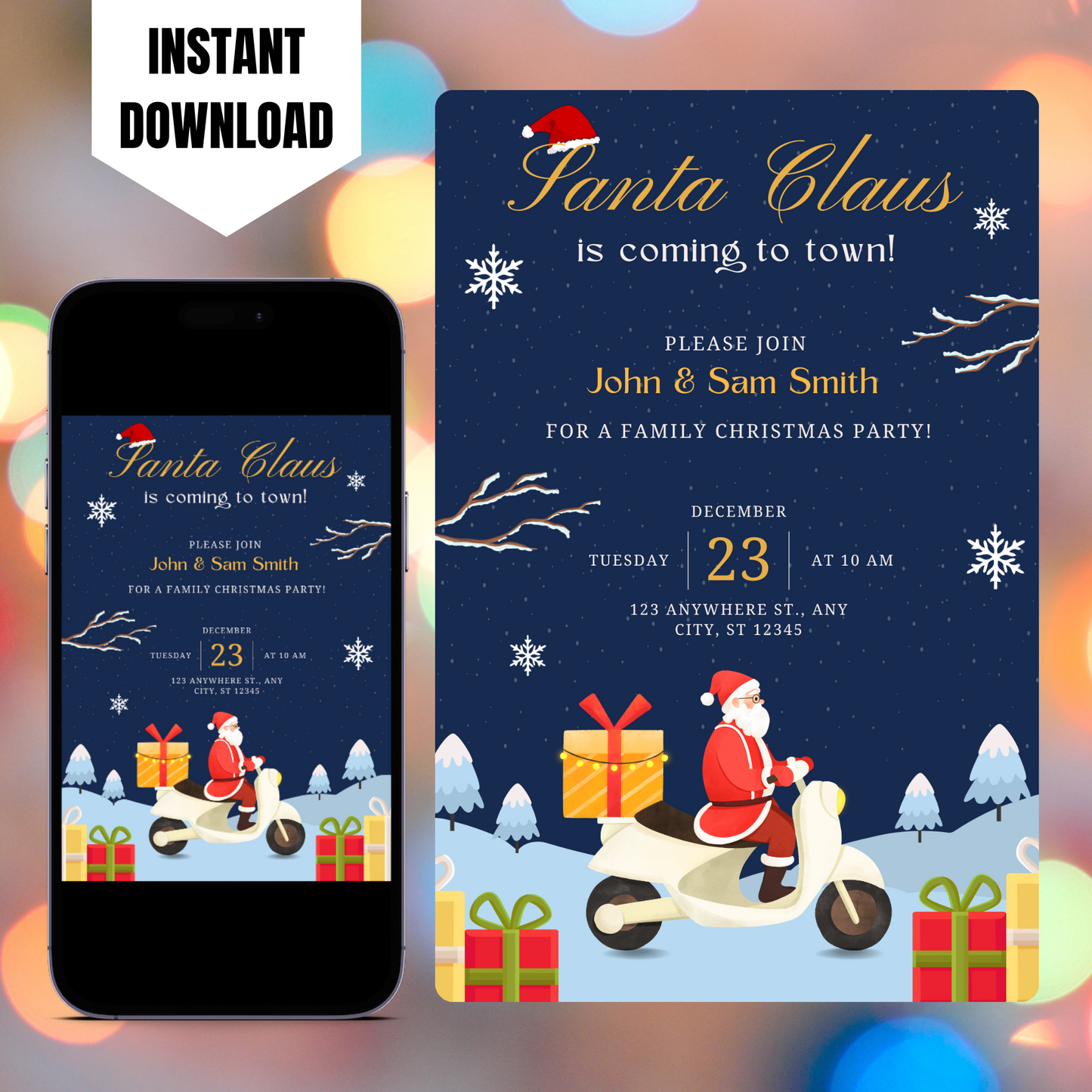 Santa Claus is Coming to Town Invitation Template | Santa Christmas Invite