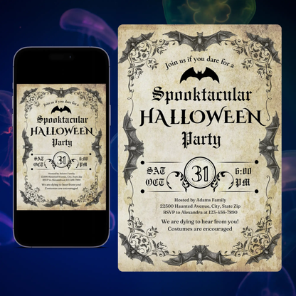 Vintage Halloween Party Invitation Template CreativeRino