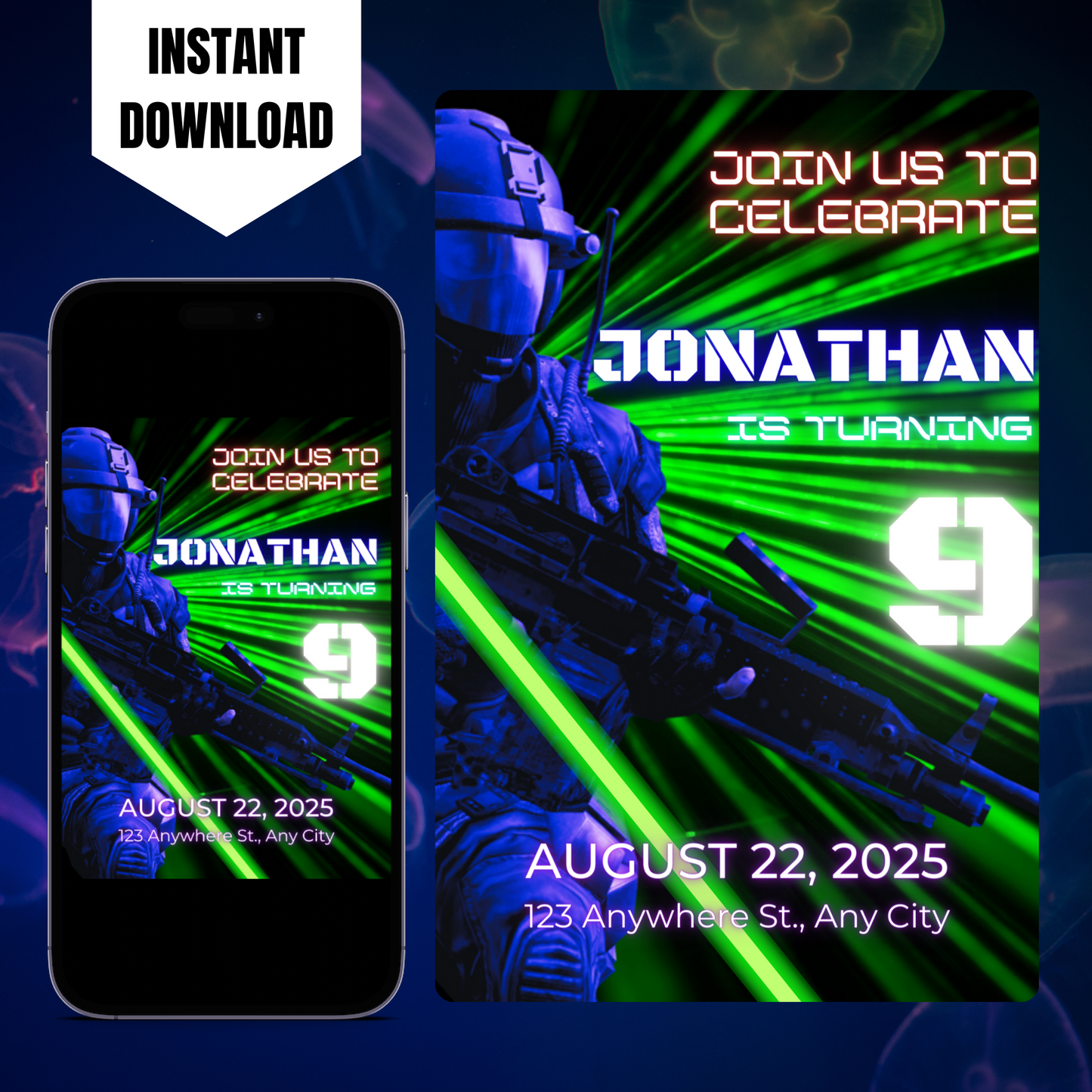 Laser Tag Gaming Birthday Invitation Template