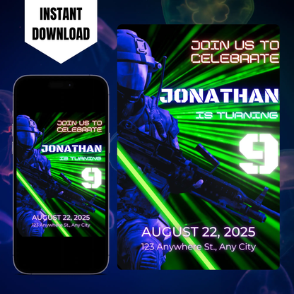 Laser Tag Gaming Birthday Invitation Template CreativeRino