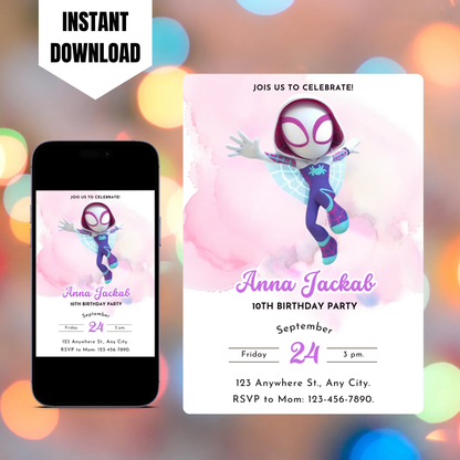 Ghost Spidey Birthday Invitation Template | Spidey and his Amazing Friends CreativeRino