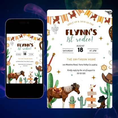 Rodeo Birthday Invitation Template | My First Rodeo Invite CreativeRino