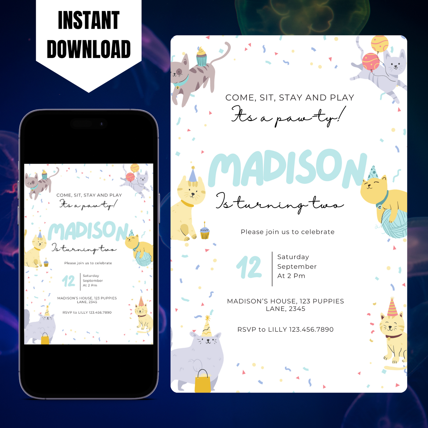 Kitty Cat Birthday Invitation Template