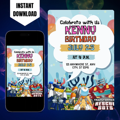 Rescue Bots Transformers Birthday Invitation Template CreativeRino