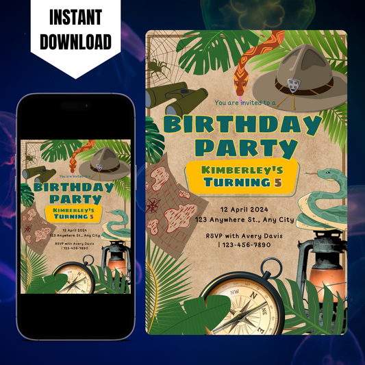 Explorer Adventure Birthday Invitation Template | Treasure Hunt Invite