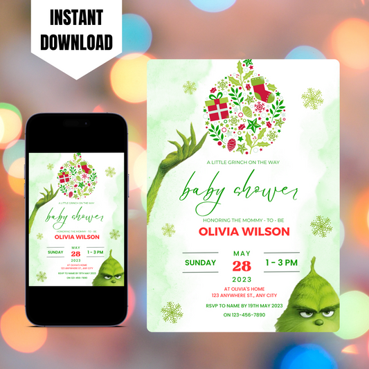 Grinch Baby Shower Invite Template | Grinchmas Whoville Baby Shower Invitation