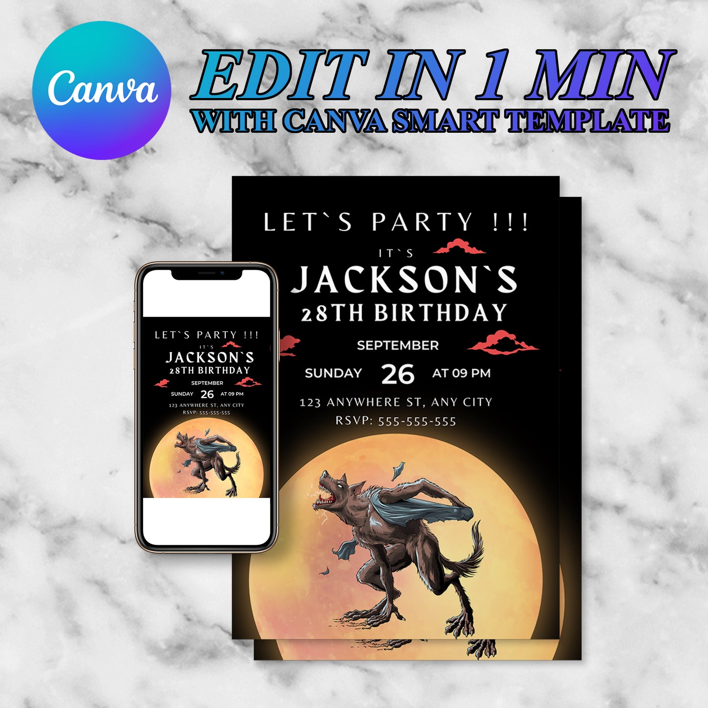 Werewolf Birthday Invitation Template - CreativeRino