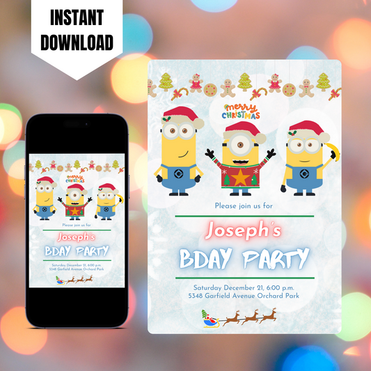 Minions Christmas Birthday Invitation Template