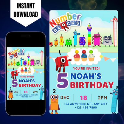 Numberblocks Birthday Invitation Template CreativeRino