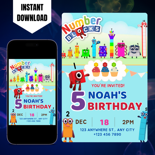 Numberblocks Birthday Invitation Template