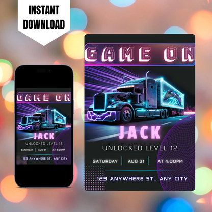 Game Truck Gaming Birthday Invitation Template CreativeRino